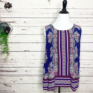 Cynthia Rowley Purple Pink Paisley Sleeveless Button Back Top Size Large